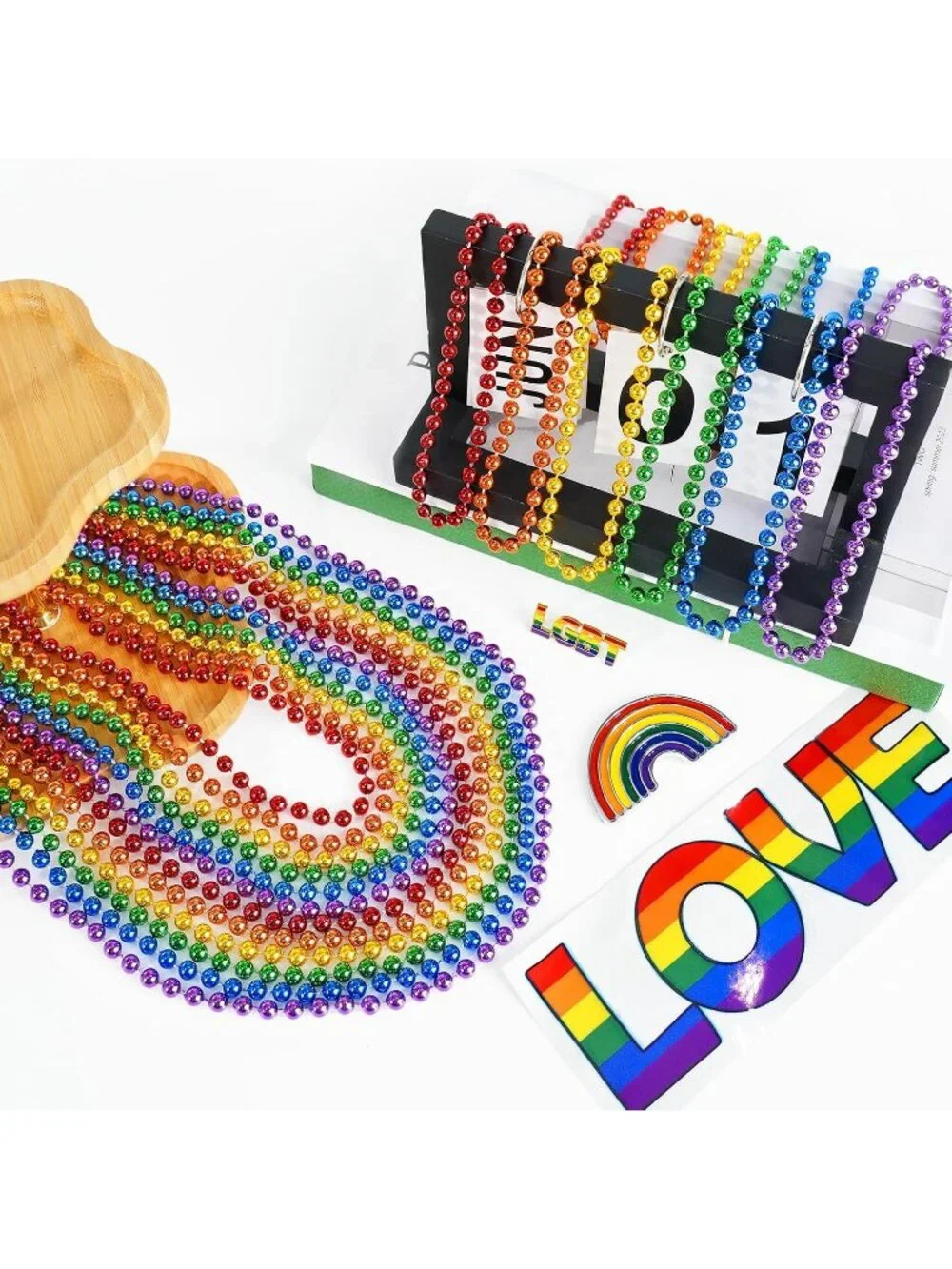 102PCS Rainbow Pride Bead Necklaces 6 Colors Parade Party Favor Pack